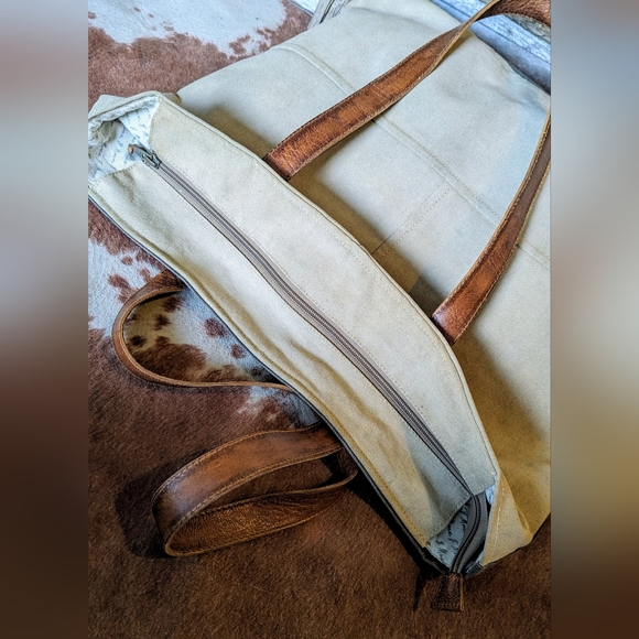 Mona B Upcycled Canvas/Leather Large Handbag - Picture 6 of 16